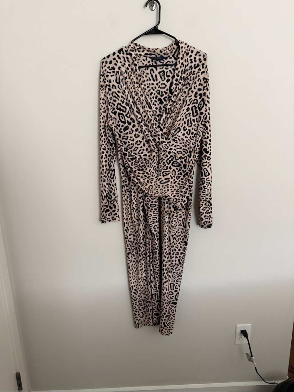 Rachel Roy XL Leopard Print Ruched Midi Dress Long Sleeve Bodycon - Picture 2 of 10